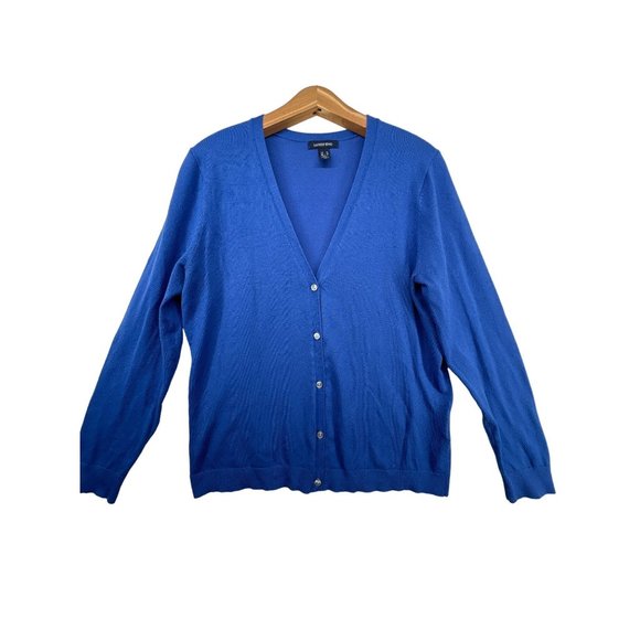 Lands End Women's Cardigan Cobalt Blue Sz M Lightweight Long Sleeve Button Front - Picture 1 of 11